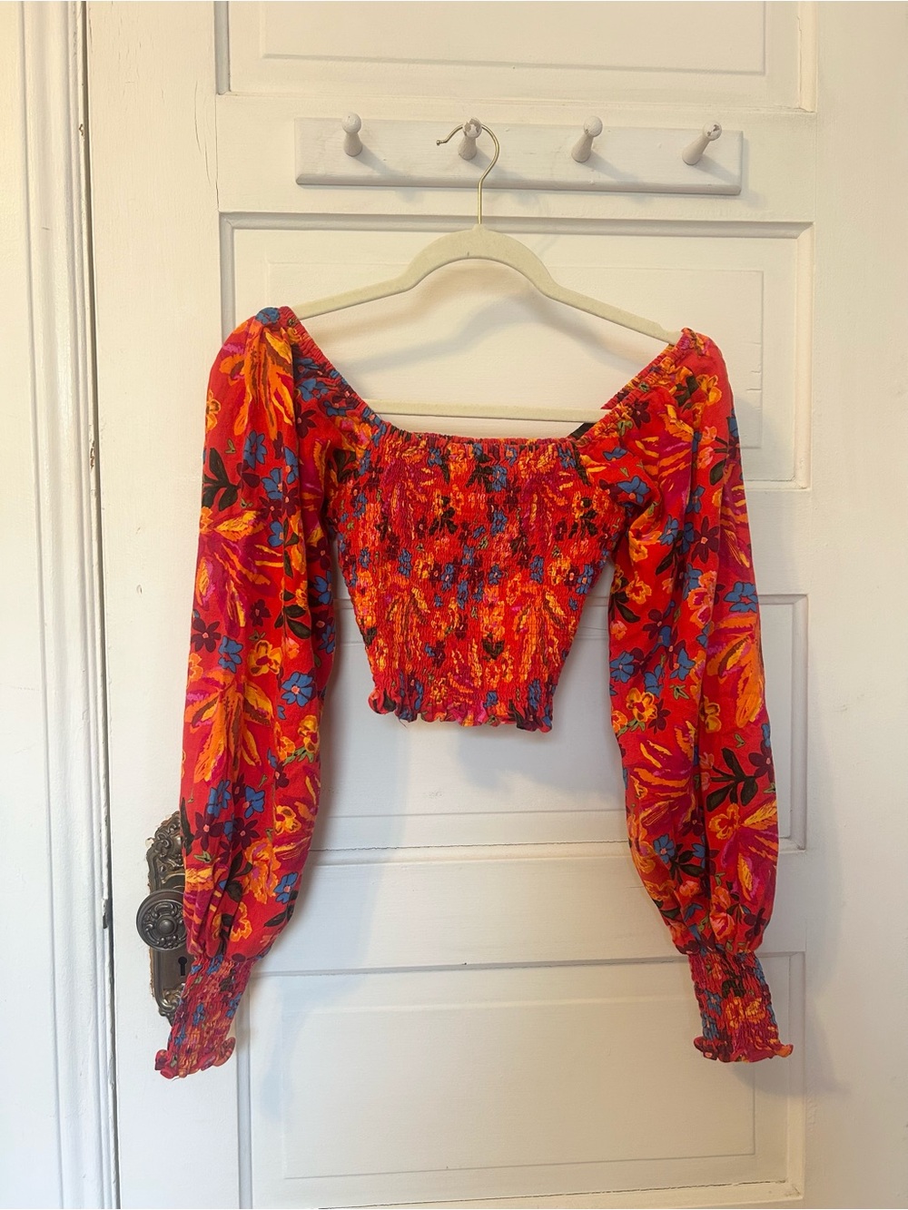 Maison D’Amelie Paris Puff Long Sleeve Smocked Top XS Floral Maximalist Linen